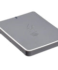 Utrust 3700 F Contactless Smart Card Reader With NFC Capability, compact grey device, shown from the side angle on white background