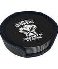 Leather Coaster Set With Holder 6-Piece Absorbent PU Leather Drink Coasters with humorous design in holder