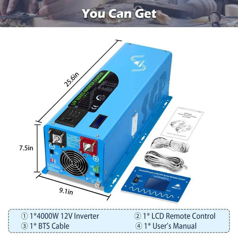 Beefy 4000W Inverter Charger With 12000W Peak Surge 12V DC Input To 120 To 240V AC Split Phase Output Pure Sine Wave