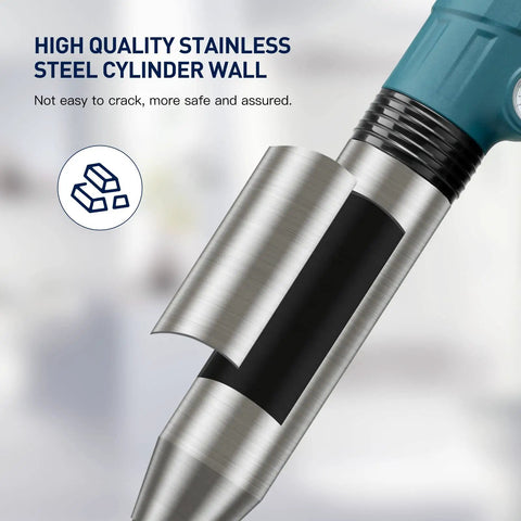 Electric Toilet Plunger Heavy Duty Portable Battery Powered 80 PSI Clog Buster with stainless steel cylinder detail