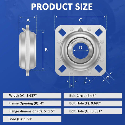 Diagram of Beefy Heavy Duty Flanged Disc Bearing Unit With One And A Half Inch Round Bore For Harrow Flange Mount Replacement Part