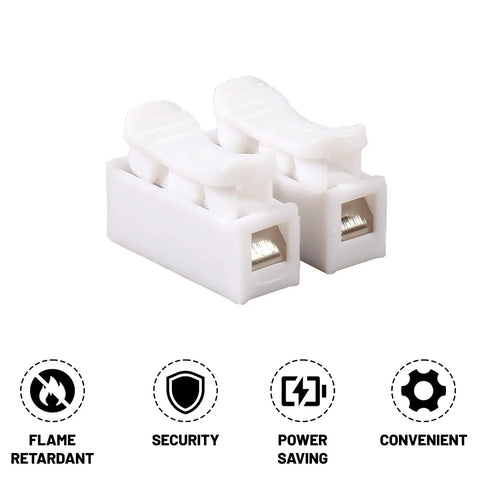 Quick Plug Electrical Cable Connectors 120 Pack 2 Pin Push Spring Loaded Terminal for Car Auto Lighting Wiring with flame retardant plastic.