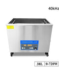 Massive 38 Liter Ultrasonic Parts Cleaner With 720 Watts Of Raw Power For Shattering Stubborn Grime, 38L stainless steel design.