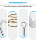 Durable zinc-plated steel components for Heavy Duty Swivel Handle Plunger Pin Kit For S Mount Trailer Jacks.