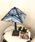 Blue Tiffany Style Mission Stained Glass Table Lamp For Reading And Work Vibe Decor, 20 Inch Wide By 22.5 Inch Tall
