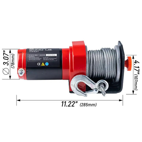 2,000 Lb ATV Winch With Steel Cable, Wired Manual Remote Control Switch, Mounting Plate, Roller Fairlead And Hook, Heavy Duty Off Road Recovery