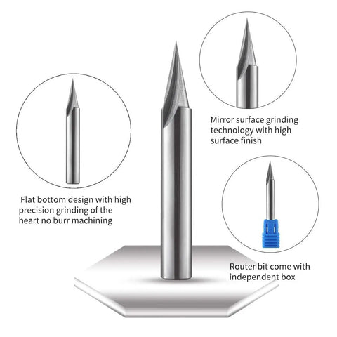 1/4 Inch Shank 22 Degree Engraving Router Bit for CNC Wood Carving with V Groove Profile and 5/8 Inch Cutting Length