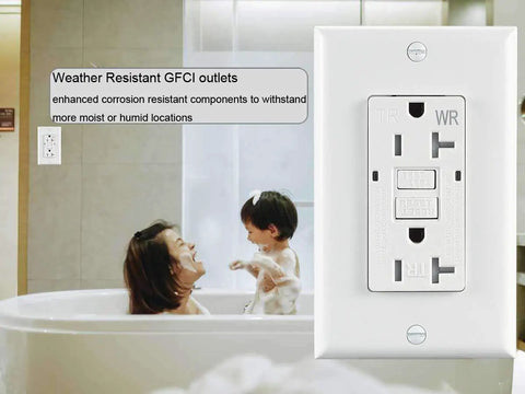 20 Amp Weather Resistant GFCI Duplex Wall Outlet With LED Indicator Self Test Reset Feature Tamper Resistant Receptacle