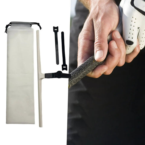 Golf Swing Trainer With Carrying Bag And T-Shaped Putting Practice Aid For Posture Correction And Swing Plane Improvement 14.96 X 3.74 Inch Milky For All Golfers Looking To Tighten Posture And Consistency In Their Swing shown with close-up of hand grip.
