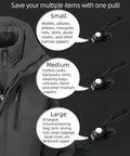 Zipper Repair Kit Set With Tough Durable Adjustable Metal Zipper Restorer Non Slip Replacement Head For Jackets Backpacks Pants And More Instant Fix Black 2 Pack shown with size options on a jacket and descriptions of small, medium, large applicable items.