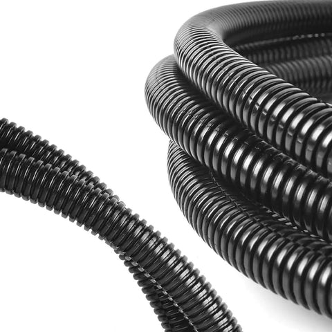 Close-up of Split Wire Loom Tubing Cable Management Conduit Flexible Cord Protector Sleeve Black One Quarter Inch Inner Diameter Thirty Two Point Eight Feet