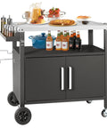 Grill Cart With Big Storage Cabinet And Stainless Steel Surface Movable Outdoor Dining Station For Pizza Ovens And Grills