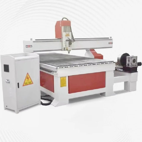 4 Axis CNC Wood Router Machine 1325 With Rotary Axis Beast for 4x8 wood milling and engraving, showing full machine setup
