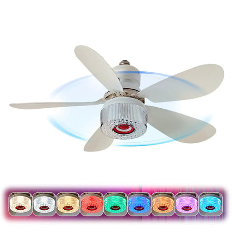 3 in 1 LED Smart Ceiling Fan Light with BT Speaker Remote (40W White) featuring spinning white blades and integrated RGB light.