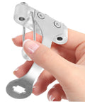 Close-up of hand holding 3 Piece Stainless Epee Socket Replacement Bracket Set for Fencing Training, Hassle Free Install