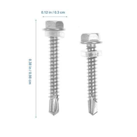 Pro Grade 100 Pcs 410 Stainless Steel Self Tapping Socket Head Cap Screws Kit for Machinery, Electronics, and Industrial Equipment, Corrosion Resistant Silver Finish, showing two screws with measurements.
