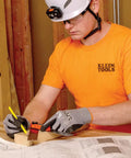 Person using Digital Angle Finder 3 In 1 For Inside And Outside Angles, Lengths, And Miter Saw Protractor Angle Calculation on wood