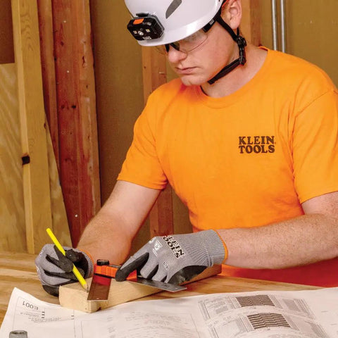 Person using Digital Angle Finder 3 In 1 For Inside And Outside Angles, Lengths, And Miter Saw Protractor Angle Calculation on wood