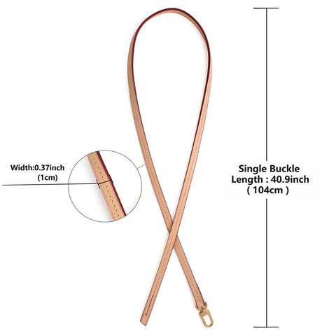 Top Shelf Genuine Vachetta Leather Shoulder Strap Straight Up Fine Short Purse Strap Thin Crossbody Handbag Replacement For Luxury Pochette Bag Apricot Tone with single buckle, 40.9 inches long.