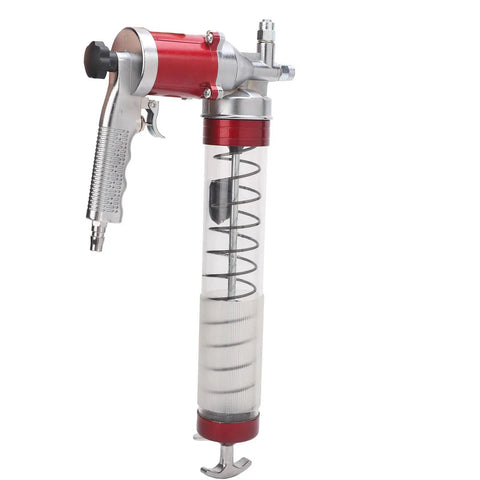 Heavy Duty Pneumatic Grease Gun With 10000 12000 PSI High Pressure Grip Style Lubrication Tool, clear chamber view