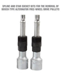 Spline and star bits from 13 Piece Alternator Pulley Tool Set For Easy Decoupler Removal And Install Automotive Pulley Puller Kit