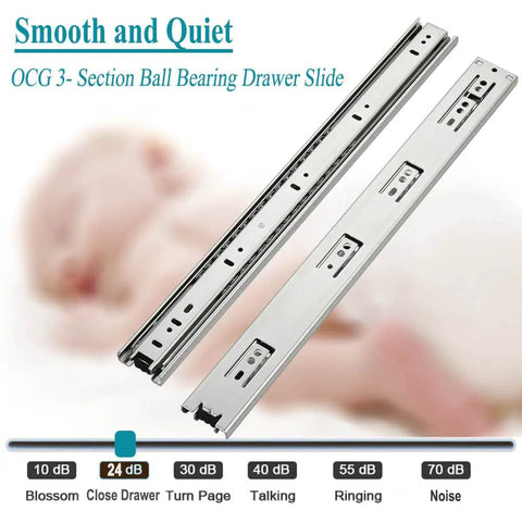 20 Inch Full Extension Drawer Slides, 5 Pairs, Side Mount, Ball Bearing, 100 Lb Capacity, Quiet Operation displayed