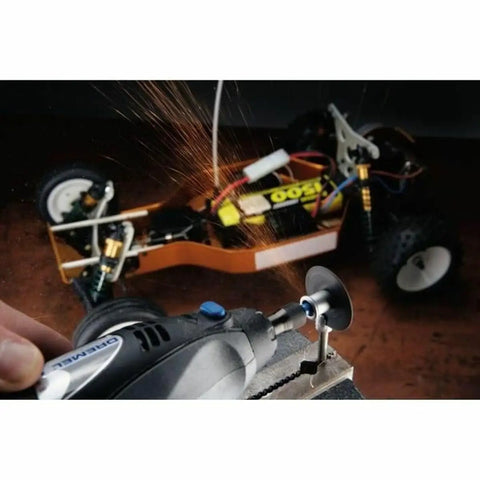 EZ SpeedClic Cutting Wheel Accessory Set with 12 Metal Cutting Discs used on rotary tool to cut metal part of RC car