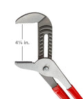 16 Inch Groove Joint Pliers With 4 1/4 Inch Jaw For Heavy Duty Grip And Precision Adjustment, close-up of open jaw with measurement