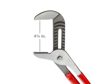 16 Inch Groove Joint Pliers With 4 1/4 Inch Jaw For Heavy Duty Grip And Precision Adjustment, close-up of open jaw with measurement