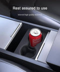 Slick White Silicone Cup Holder Tray For Tesla Model Y 2025 Center Console with a soda can securely held.