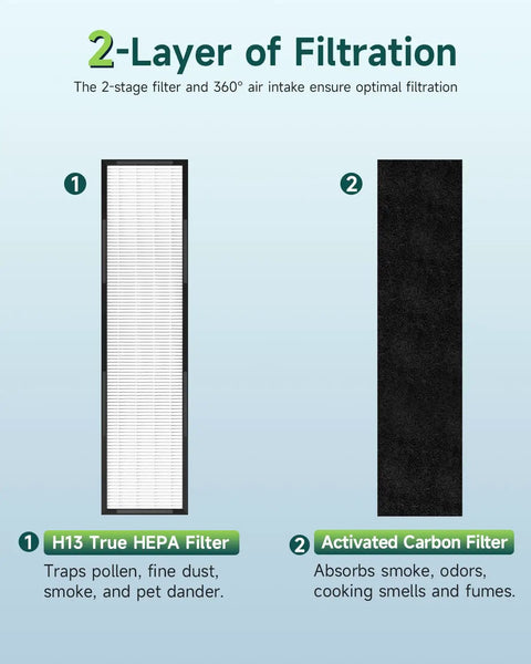 Replacement Filter C for AC5250PT Air Purifier With Pet Pure Treatment showing H13 True HEPA and Activated Carbon Filters