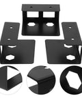 Sleek Under Desk Laptop Mount Rack Two Pack Black Steel Bracket showing sturdy design with hexagonal cutouts for mounting.