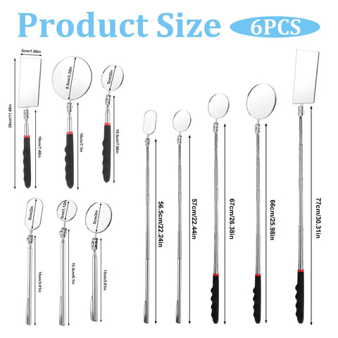 Six Piece Telescoping Inspection Mirror Set With 360 Degree Rotating Heads Retractable Long Handles Dope For Cars Tight Corners