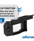 Flip Front Adapter For Welding Helmets With Nylon Lift Front Retainer, showing flip function with clear view and IR protection.