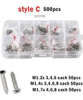 Durable Aluminum And Steel Pop Rivets Kit With Ten Sizes M1 M2 M3 M4 Cross Flat Head Self Tapping Fasteners, 500 pieces in box