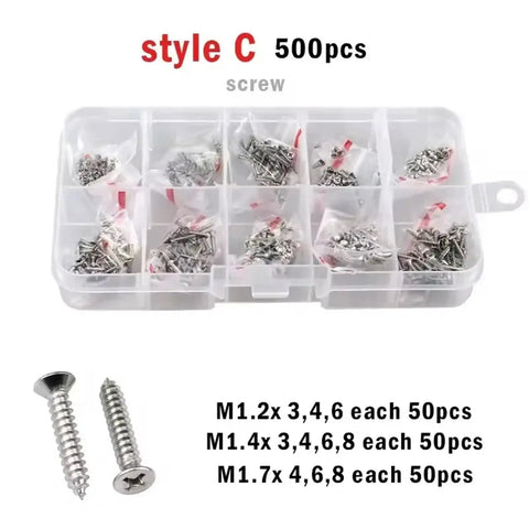 Durable Aluminum And Steel Pop Rivets Kit With Ten Sizes M1 M2 M3 M4 Cross Flat Head Self Tapping Fasteners, 500 pieces in box