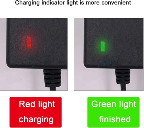 Plug And Play 24V 2A Electric Scooter Battery Charger Adapter Fast Wall Outlet Plug showing red and green charging indicator lights.