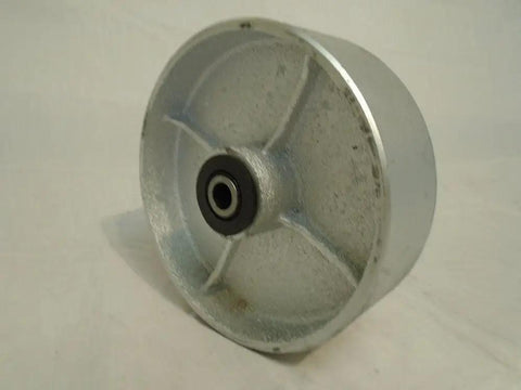 Heavy Duty 6 Inch Swivel Caster Kingpinless Semi Steel Iron Wheel Set with Two Rigid Units 1200 Lb Rating showing a single iron wheel.