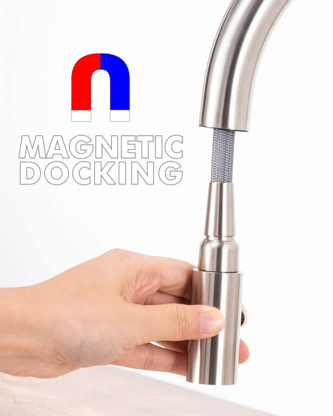 Hand docking sprayer on High Arc Kitchen Faucet With Pull Down Sprayer and Magnetic Docking Brushed Nickel Finish No Fuss Lead Free