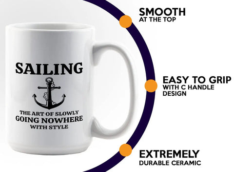 15oz White Sailor Coffee Mug Gift For Boaters And Boat Captains, Funny Lake Scene, The Art Of Sailor Gifts, Perfect On The Go