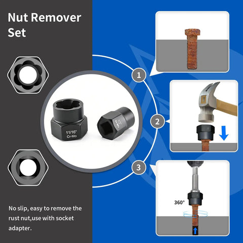 Fifteen Piece Bolt Extractor Kit With Three Eighths Inch Stripped Nut Remover Built Tough For Rusted Rounded And Damaged Nuts