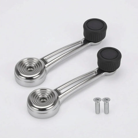 Top Grade Chrome Alloy Manual Window Crank Lever For Cars With Textured Black Knob Smooth Operation Perfect For Daily Driving And Garage Restoration Projects. Chrome alloy manual window crank handle with black knob and screws.