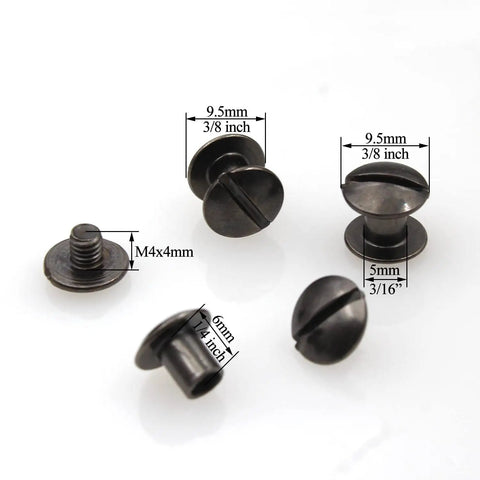 Slick Gun Metal Chicago Binding Screws, Clutch 36 Piece M5x6mm Nickel Plated Rivet Kit showing dimensions and fastener details.