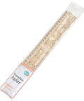 Three Pack 12 Inch Wooden Rulers With Dual Scale Imperial And Metric, Durable Smooth Finish, Sharp Markings, 1 16th Inch Graduations, Handy For Crafts, School, And DIY Woodworking. Packaged wooden rulers with dual scale