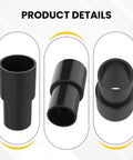Universal Vacuum Hose Adapter Set 35mm To 32mm Reducer 1-3/8 Inch To 1-1/4 Inch Plastic Connector 2 Pack For Vacuum Cleaners And Dust Collection Easy Fit Pro Grade DIY Friendly Durable PP, front and side views with detailed look at the plastic connector ends.