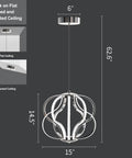 Modern LED Chandelier With Acrylic Design, Adjustable Hanging Ceiling Light for flat or slanted ceilings, dimensions included