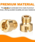 Close-up of brass jet from Holley Jet Assortment Kit For Carburetors, showing durability, part of the 72-piece set with labeled case.