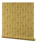 Top Tier Beige Floral Stripe Metallic Wallpaper With Glowing Gold Accents And Major Textured Fibrous Finish.
