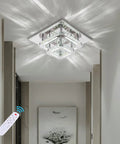 Dimmable Flush Mount Crystal Ceiling Light With Remote Control, LED K9 Crystal 2 Square Mini Lamp in hallway, chrome finish