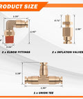 Beefed Up Air Line Kit For Air Spring Bag Suspension With Fittings, brass elbow and valve dimensions shown